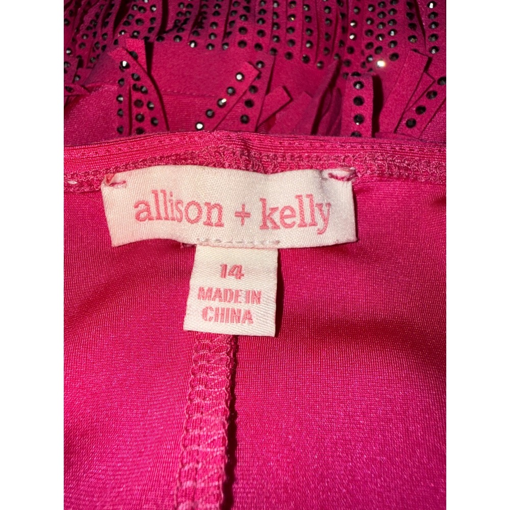 Allison + Kelly Girls Hot Pink Rhinestone Fringe Dance Dress Size 14 - Picture 5 of 7